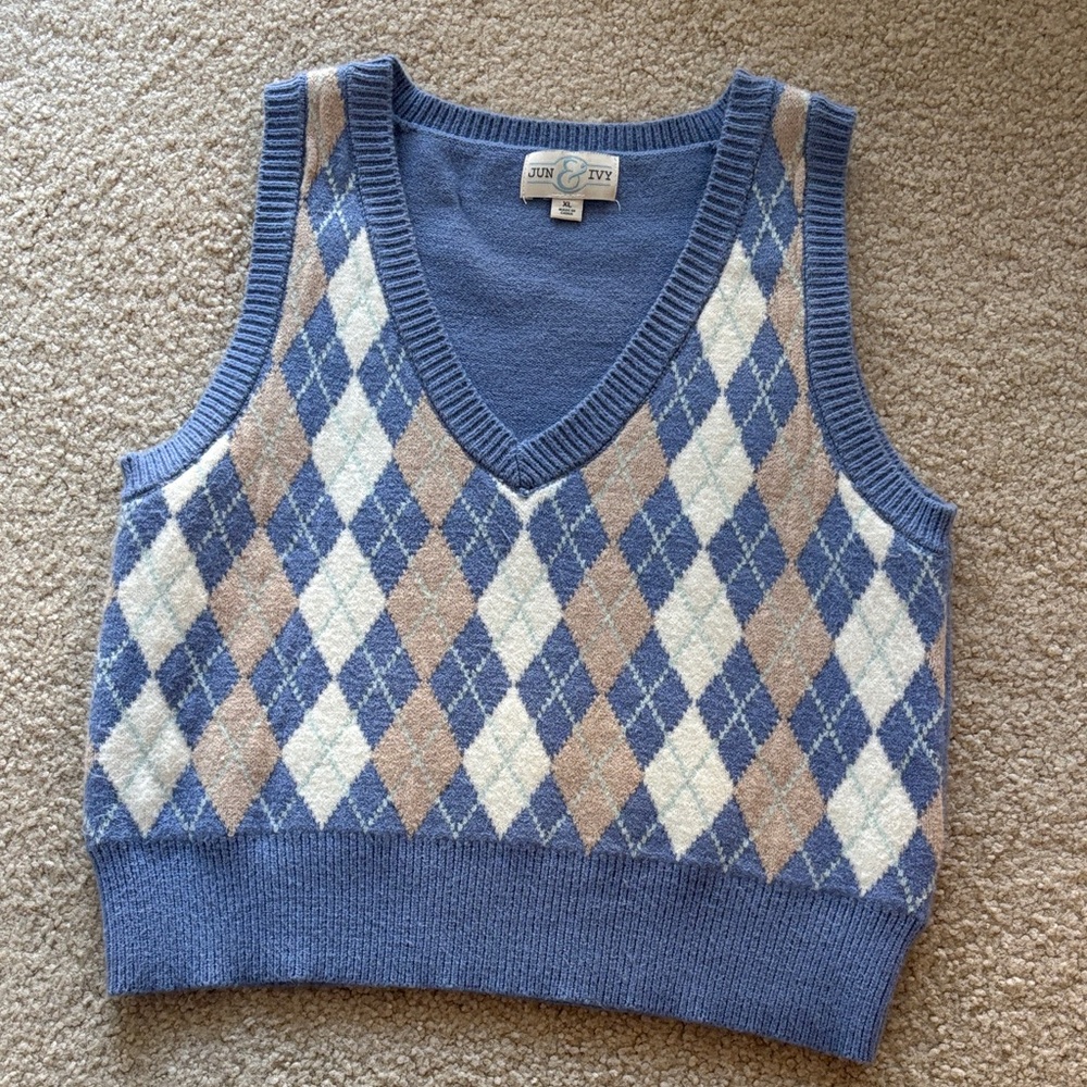 Blue Argyle Knit Vest